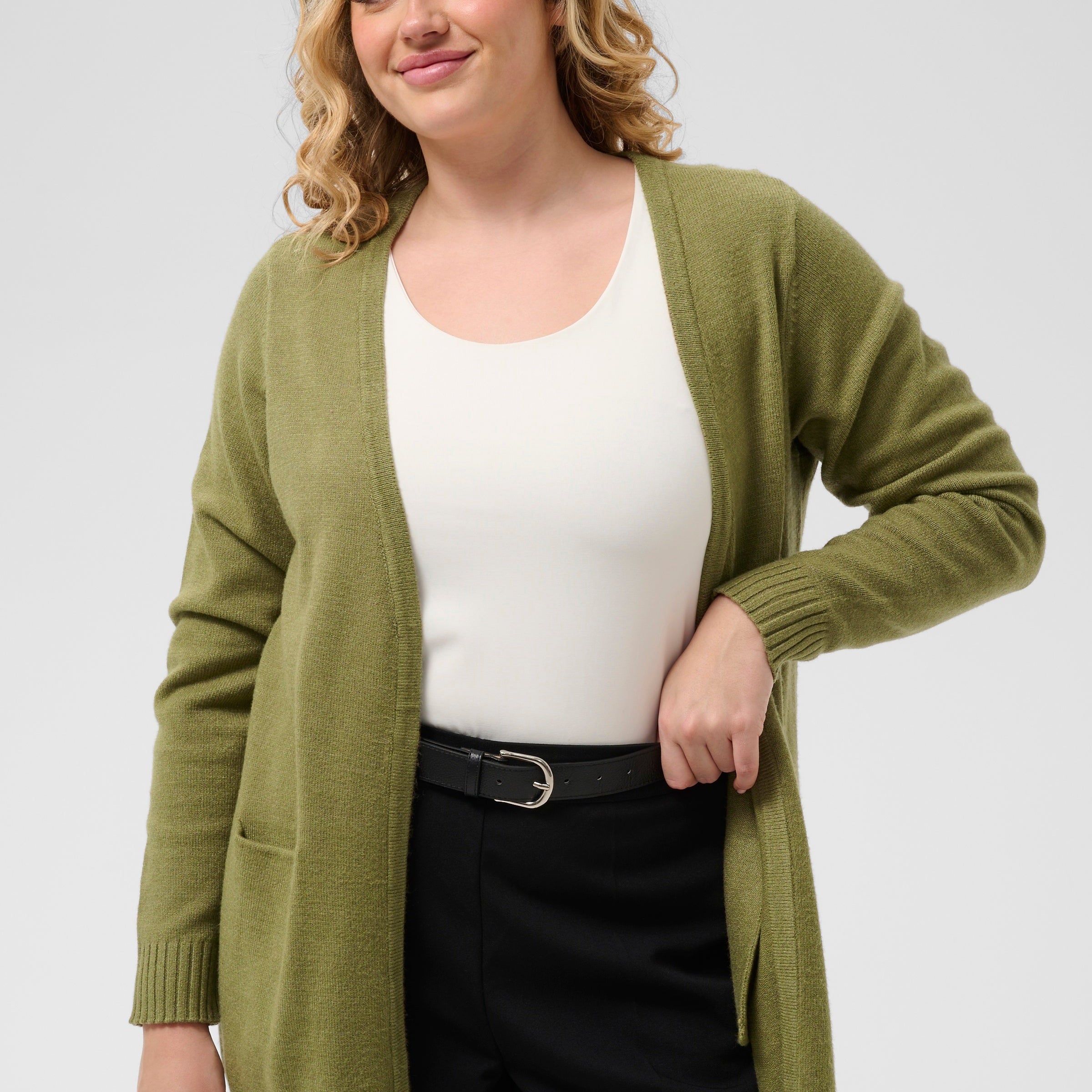 Cardigan in rosa braun melange mit Taschen vorn