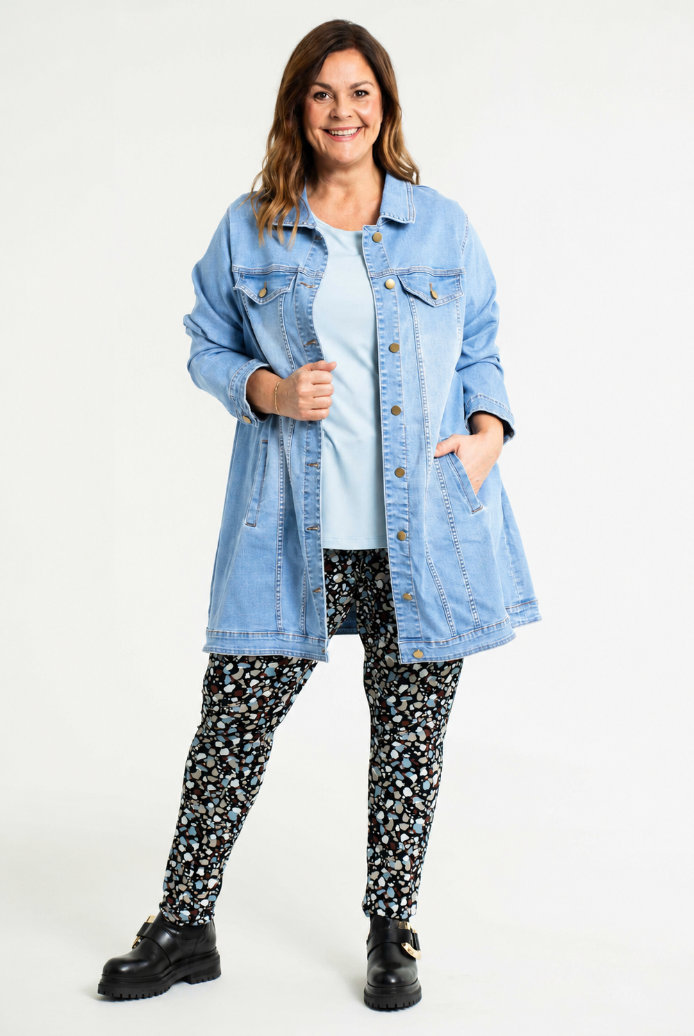 Jeansjacke in lang, Gozzip, Plus Size, jetzt bei Lieblingskurve kaufen