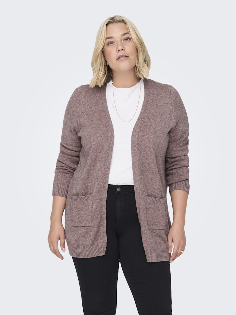 Cardigan in rosa braun melange mit Taschen vorn