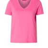 Freisteller Yesta Jessi T-Shirt fuchsia-pink mit V-Ausschnitt und Glitzerpaspel bei Lieblingskurve bestellen
