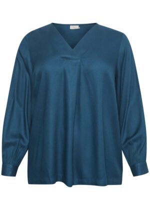 Plus Size Bluse mit V-Ausschnitt in petrolblau Marke Kaffe Curve bei Lieblingskurve kaufen